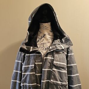 Men's Hooded Gray Striped Raincoat - Classic Waterproof Jacket